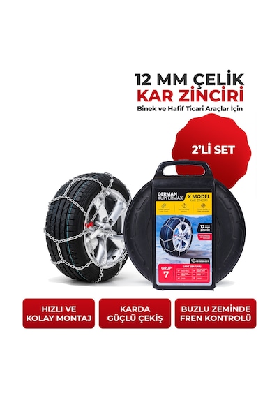 German Kupfermax 12mm Çelik Kar Zinciri No:7 Binek Hafif Ticari Araç No 7