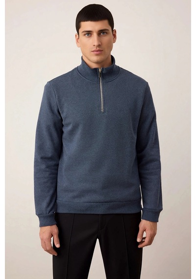 Benerly Erkek Dik Yaka Standart Kol Regular Kalıp Sweatshirt Fonksiyonel Indigo