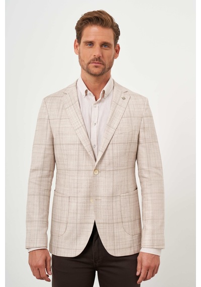 Morven Erkek Bej Dokuma Slim Fit Torba Cep Mono Yaka Spor Ceket 24ys002007653 Bej