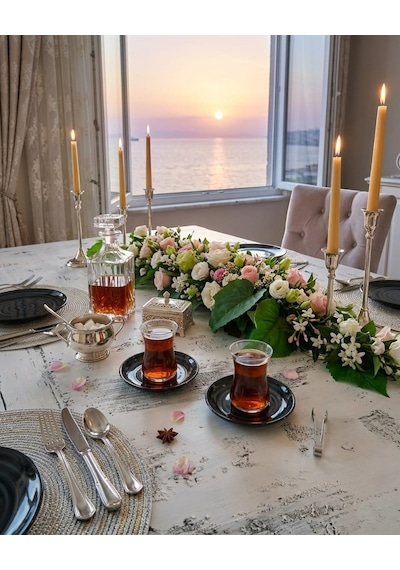 Madam İzmir Winter 6'lı Siyah Çay Tabağı - Modern Spiral Desenli Şık Sunum Tabağı Siyah