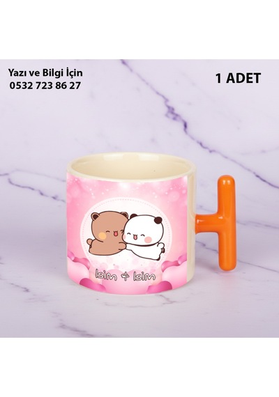 Bubu Dudu Tasarımlı Sevgililer Ve Eşlere İsim Ve Yazı Yazılabilir Renkli Kupa Bardak 1.kalite Baskı Turuncu