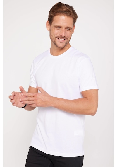 Tudors Unisex Slim Fit Dar Kesim %100 Pamuk Yumuşak Dokulu Beyaz Bisiklet Yaka Tişört-31078 Beyaz
