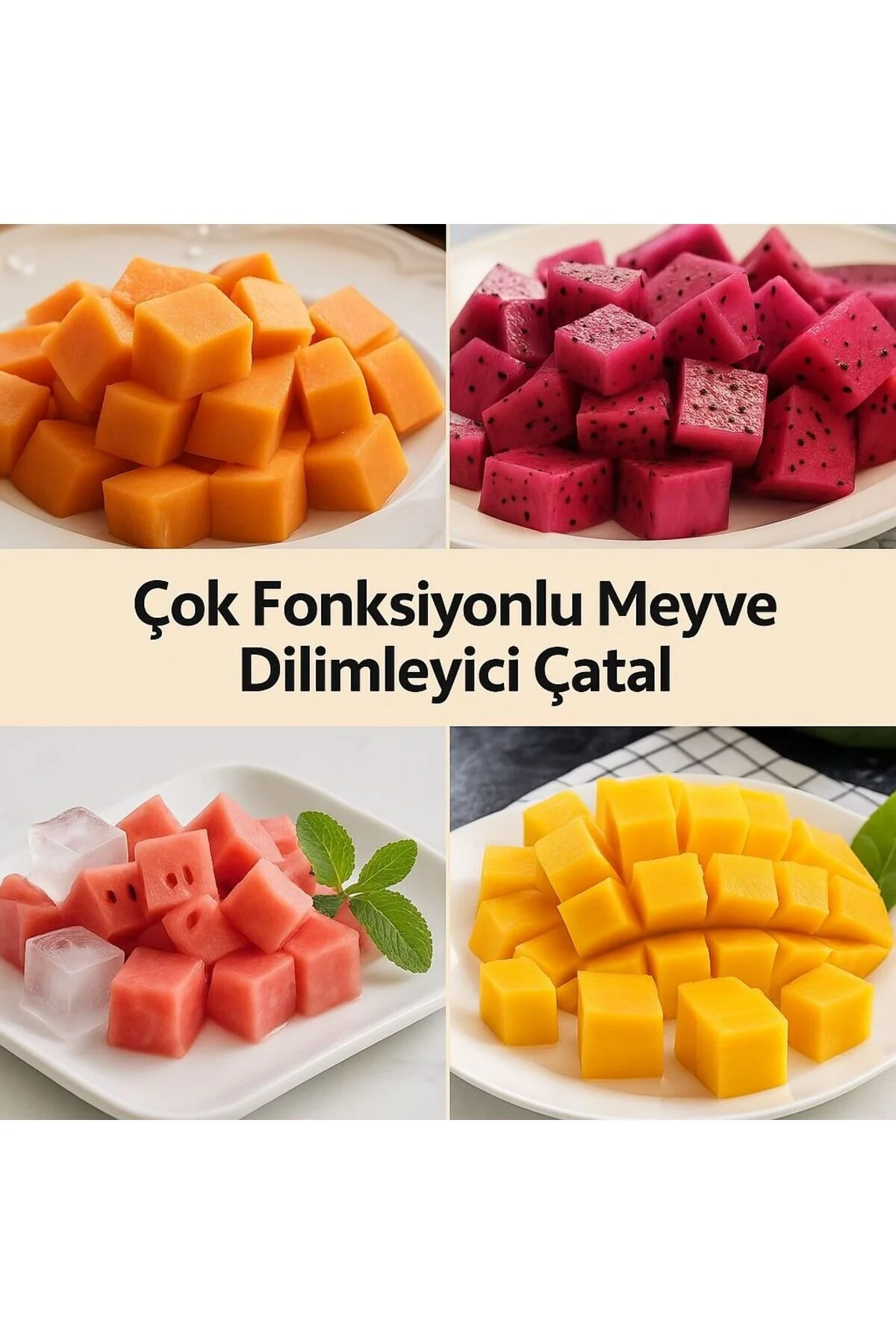 2 Si 1 Arada Paslanmaz Çelikten Karpuz Kavun Ve Meyve Dilimleyici Ve Catalı Kolay Kullanım