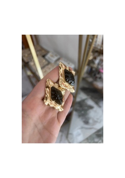 Linalya Jewelry Siyah Taş Küpe Altın - Model 215