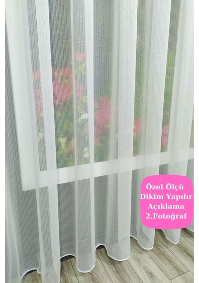 Lüks Kanada Tül Perde - Çizgili, Gramajlı, Ütü Gerektirmez, Orta Pileli, Kırışmaz Tül Perde Beyaz