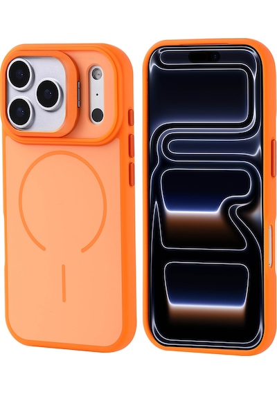 Apple Uyumlu iPhone 17 Pro Kılıf M-safe Şarj Özellikli Kamera Standlı Zore Notron Kapak Turuncu