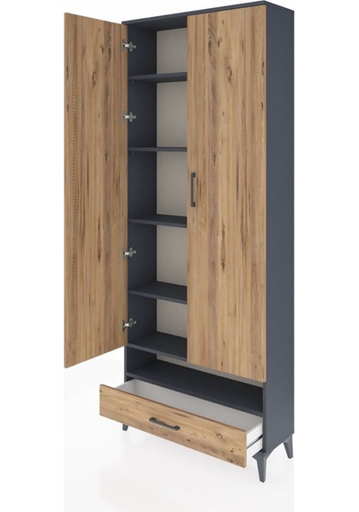 Arges Dolap 6 Raflı Tek Çekmeceli 2 Kapaklı 88x30x221 Antrasit-çam Antrasit Arges Dolap 6 Raflı Tek Çekmeceli 2 Kapaklı 88x30x221 Antrasit-çam Antrasit