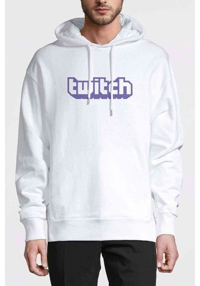 Twicht Sade Yazı Baskılı Beyaz Erkek Örme Kapşonlu Sweatshirt