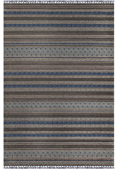 Mavi Renkli Kaymaz Tabanlı Yıkanabilir Makine Dokuma Kilim-324