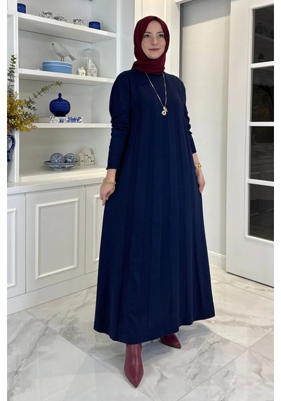 Rabia Şamlı Çiğdem Triko Elbise Lacivert Normal