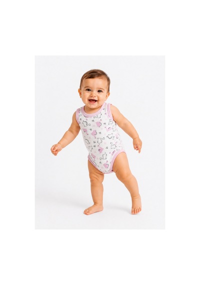 Rkek Bebek Dinozor Desenli Atlet Body Yazlık Pamuklu Çıtçıtlı Bebek Zıbını Pembe