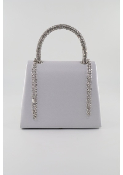 Keeba Saten Taşlı Gümüş Abiye Çanta Clutch Saten Gümüş Gece Çantası Abiye Çanta Gümüş Saten Abiye Çanta