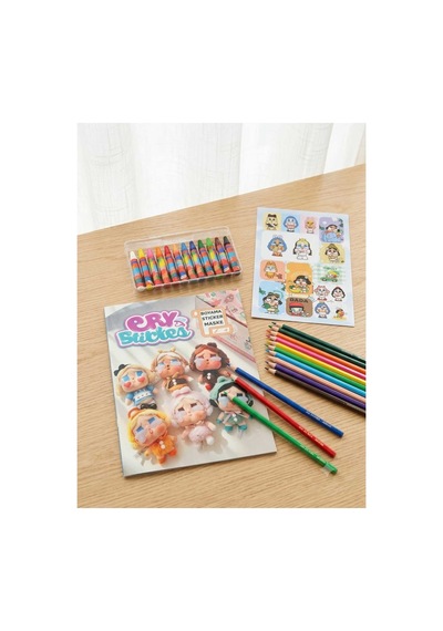 Çok Renkli Karakterli Pembe Mor Kuru Boya Pastel Boya Boyama Kitabı Eğitici Maskeli Stekerlı Kahramanlı Hediye Seti Boyama Seti