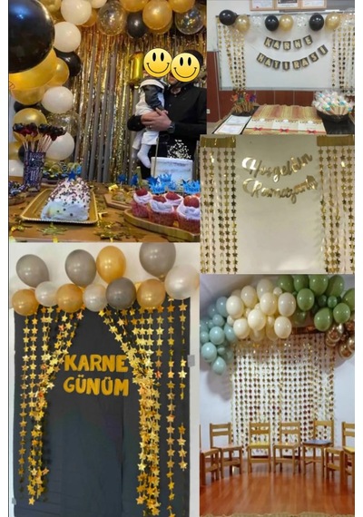 Gold Fon Arka Perde Işıltılı Yıldızlı Ramazan Bayramı Süsleri