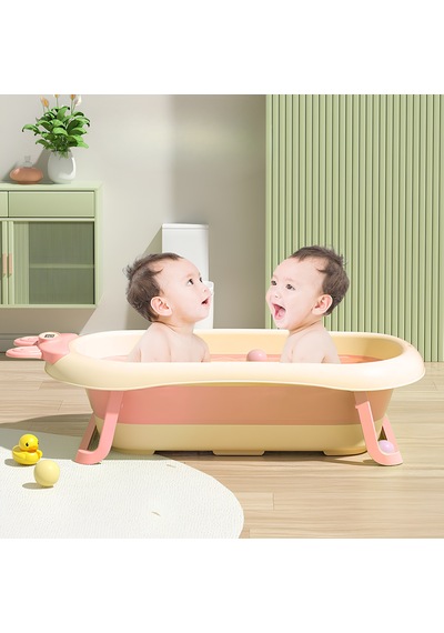 Katlanabilir Termometreli Bebek Küveti Filesi Bebek Havuzu Pembe