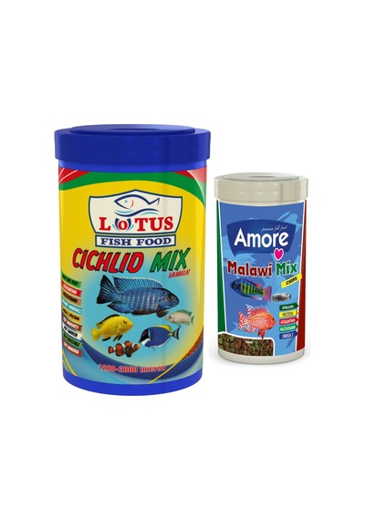 Cichlid Mix 1000ml ve Malawi Mix Chips 250ml Akvaryum Balık Yemi