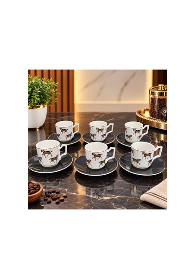 Bone China At Desenli Kahve Fincan Takımı 6 Kişilik Turuncu - 940251328 Turuncu