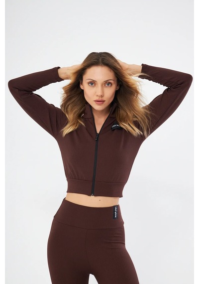 Lesa Wear Fitilli Içi Polarlı Yumuşacık Şardonlu Kaşkorse Crop Likralı Hırka Kahverengi