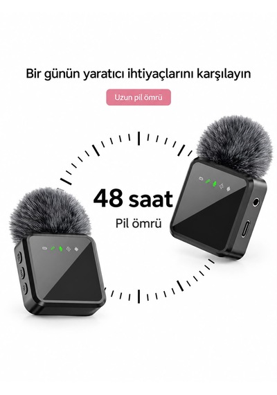 F15-2 Kablosuz Çift Yaka Mikrofonu Kablosuz Bağlantı Kıskaçlı Canlı Yayın Röportaj Vlog 20 Metre Menzil Net Ses Yğksek Hassasiyet Type-c Ve Lightning Uyumlu 48 Saat Pil Ömrü