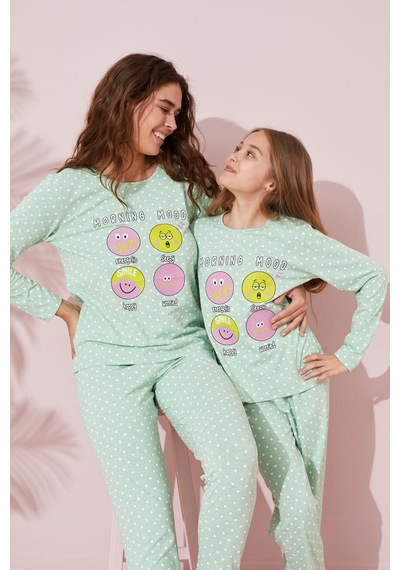 Siyah İnci Pamuklu Örme Pijama Takım 24241088 Yeşil
