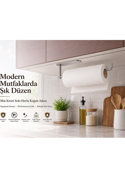 Premium Mat Krom Solo Havlu Askısı, Yapışkanlı Dolap Altı Kağıt Havluluk, Paslanmaz Çelik Mutfak Havlu Ve Kağ Diğer