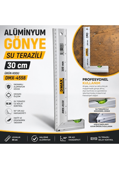Alüminyum Gönye Su Terazili 30 Cm Ürün Kodu Dmx-4558