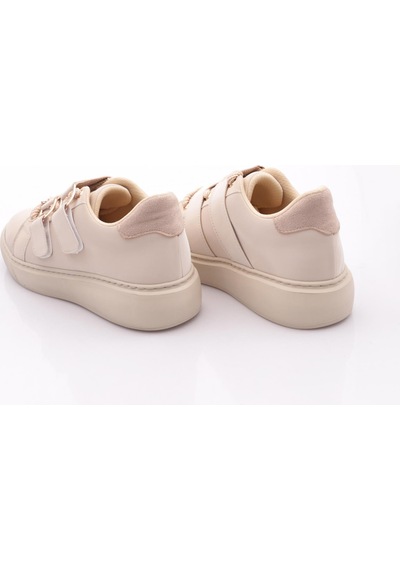 Dgn B1005 Kadin Aksesuarli Kemer Detayli Sneakers Ayakkabi Bej İpek