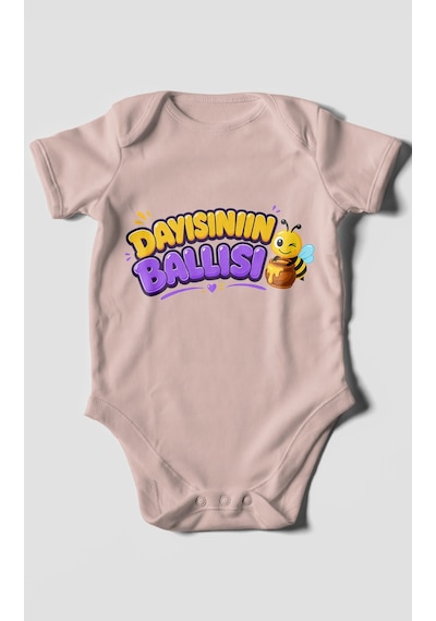 Morivokids Dayısının Ballısı Kısa Kollu Bebek Body %100 Pamuk Pastel Pembe
