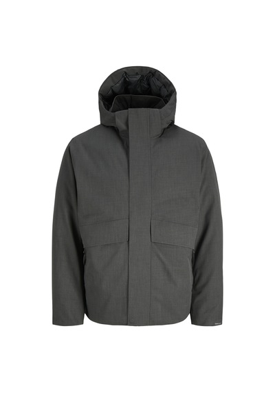 Jack & Jones Erkek Çikartilabilir Kapüsonlu Su Geçirmez Mont - Moon - 12301654 Koyu Gri Melanj
