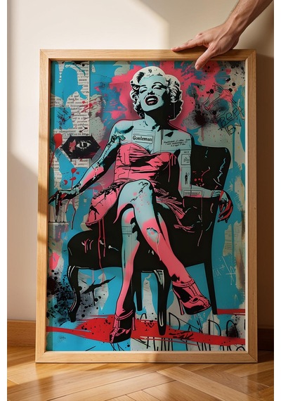 Marilyn Monroe İkonik Poz Çerçeveli Tablo - Pop Art Pembenin Gücü Poster Tablo