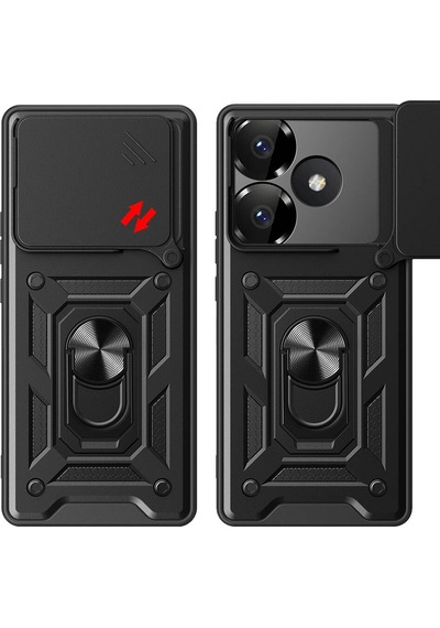 Kilifone - Poco F6 Uyumlu - Kılıf Magnetik Standlı Kamera Korumalı Sürgülü Vega Kapak - Siyah