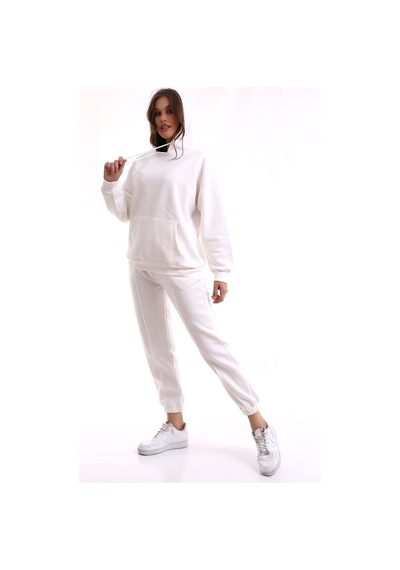 Winmoda34 Boyfriend Oversize Eşofman Takımı Kapüşonlu BEYAZ
