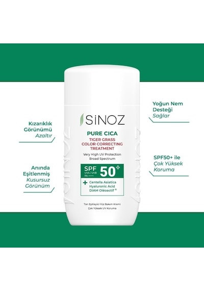 Sinoz Spf50 Pure Cica Anında Ton Eşitleyici Sıvı Yüz Güneş Kremi 50ml