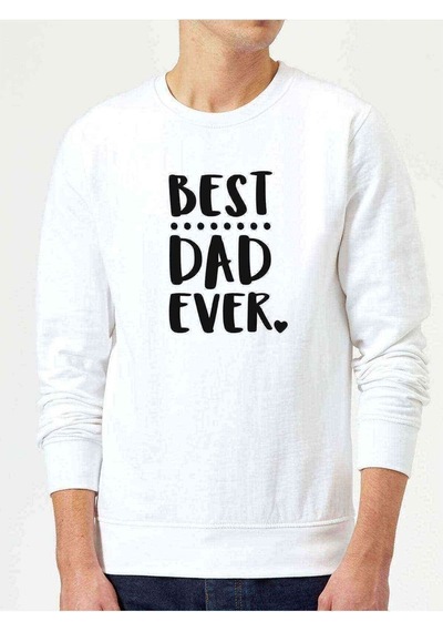 Best Dad Ever Baskılı Beyaz Erkek Örme Sweatshirt
