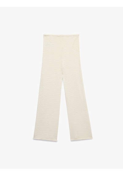 Koton Bürümcük Kumaş Beli Bağlamalı Düz Paça Uzun Pantolon Ekru 6sak40103ek