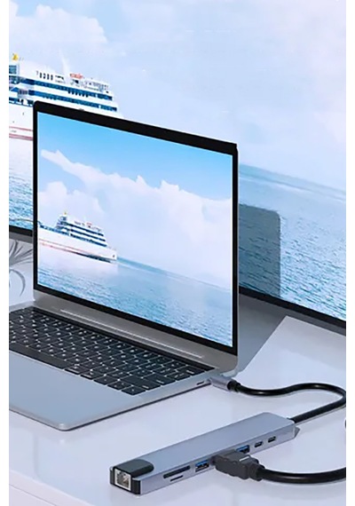 8'i 1 Arada Hub Dizüstü Bilgisayar Çok Işlevli Çoklayıcı Type C Rj-45 Usb Vb Sw-81