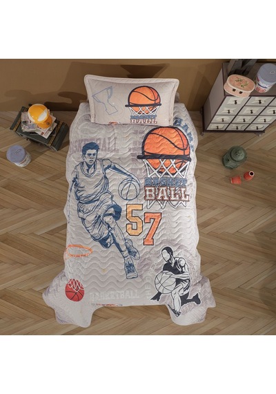 Clasy Ranforce Tek Kişilik Yatak Örtüsü Basketball Bej Bej