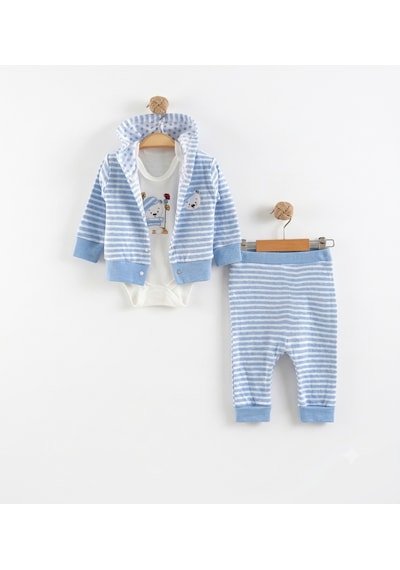Nayinom Baby Nayinom 1230 Çizgili Ayıcık 3'lü Bebek Takımı - Mavi/beyaz