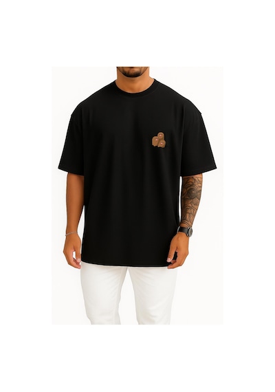 Bahriyeli Collection Oversize Dugtrio Cep Baskılı Unisex T-shirt Siyah