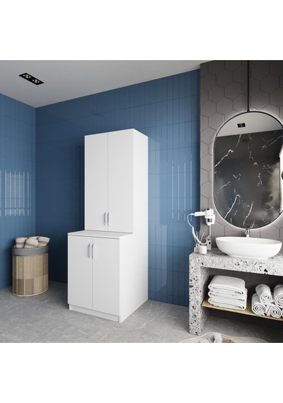 Aspen Çamaşır Ve Kurutma Makinesi Dolabı Banyo Dolabı Beyaz Beyaz