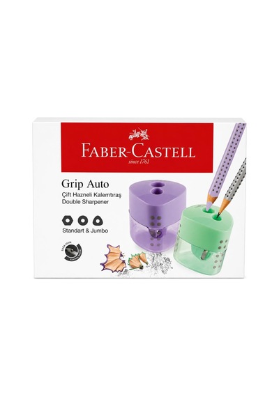 Faber Castell Grip Auto Kalemtıraş Çift Hazneli Standart & Jumbo Pastel - 1 Adet