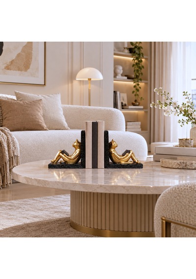 Feline Siyah/gold Kedi Kitap Tutucu Biblo Seti 2 Adet