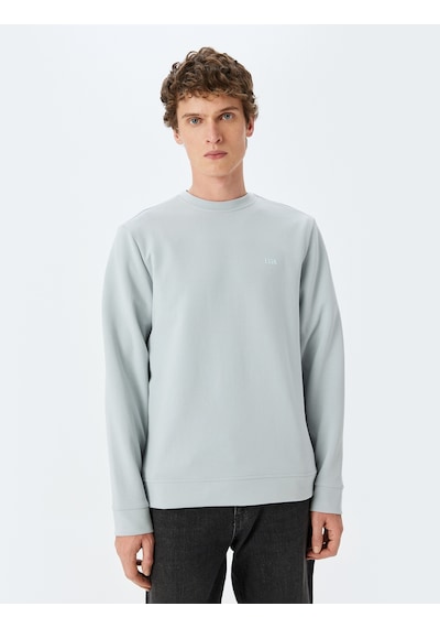 Koton Bisiklet Yaka Basic Pamuk Karışımlı Minimal Baskılı Sweatshirt Gri 5sam70004mk Gri