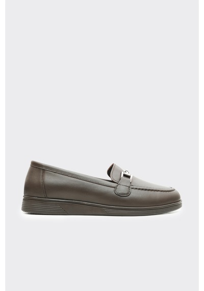 Derinet Hakiki Soft Deri Tokalı Kadın Loafer Kahve Kahve