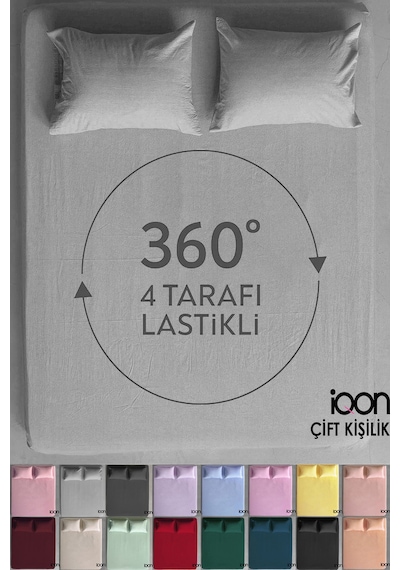 İqon Ranforce Dokuma Lastikli Çarşaf Takımı Çift Kişilik - 21 Renk Gri