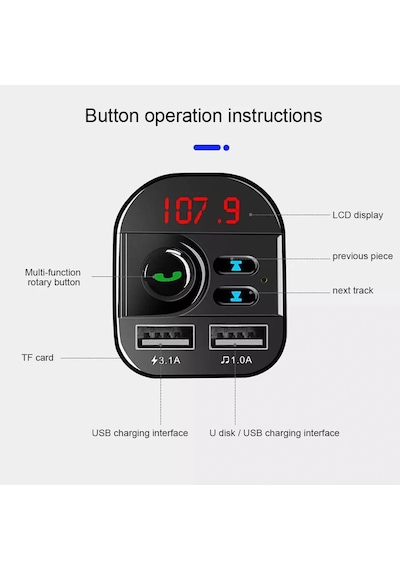 Divex Araç Fm Transmitter Bluetooth 2xusb Mp3 Çakmaklık Girişli Dt-602