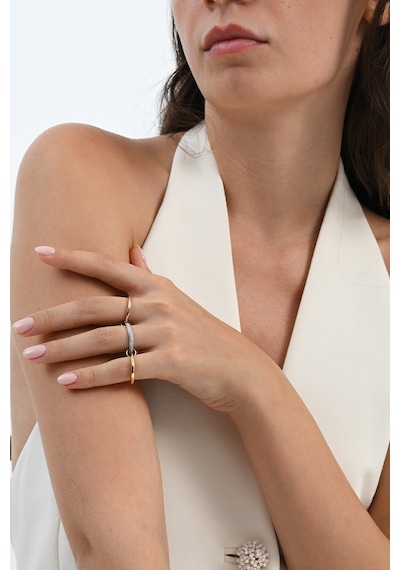 Gümüş Altın, Rose Ve Rodyumlu İtalyan Model Üç Halkalı Tasarım Yüzük Barcode Beyaz