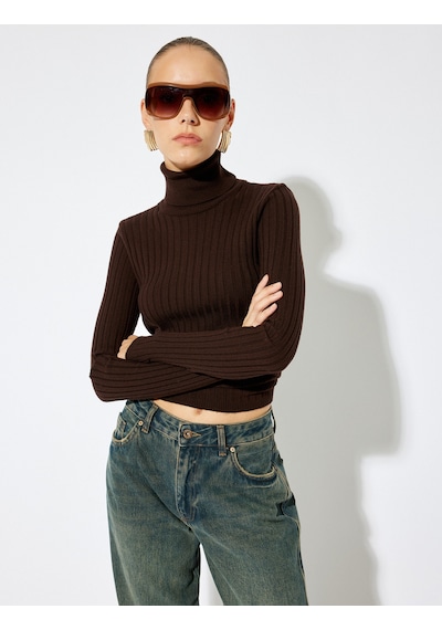 Koton Koton X Sima Tarkan - Balıkçı Yaka Triko Kazak Uzun Kollu Slim Fit Kahverengi 5wak90512ht Kahve