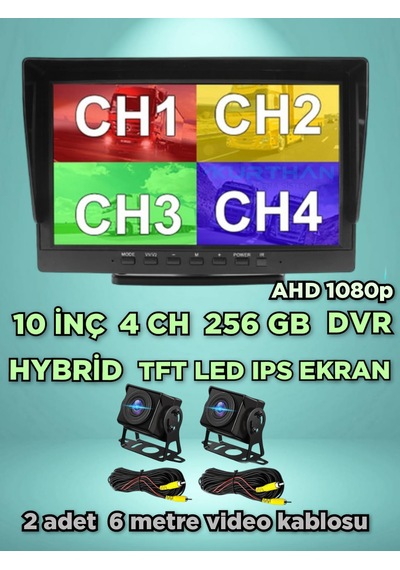 2 Ad180 Derece Geniş Açı Ahd Kamera 10'' Dvr Monitör Set 12 Volt
