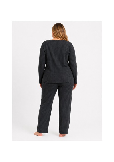 Sleeproom Büyük Beden Kadın Kaşkorse Mevsimlik Antrasit Pijama Takımı